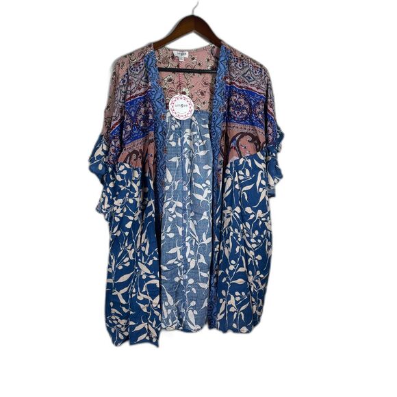 Umgee Boho Mixed Print Kimono Cardigan Paisley & Floral Flowy Light Layer S M L - Picture 2 of 6